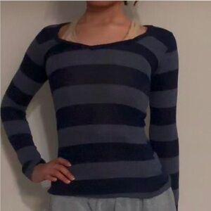 2000s blue striped long sleeve shirt